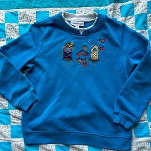 Breckenridge Blue and White Sweatshirt with Birdhouse Embroidery